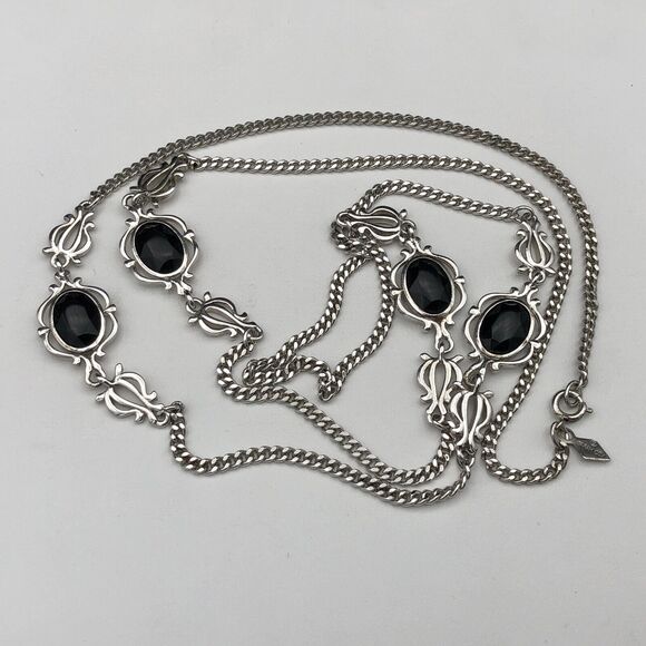 Vintage Sarah Coventry Necklace TOUCH OF CLASS 1976 Black Silver Tone 38 inches - Picture 3 of 6